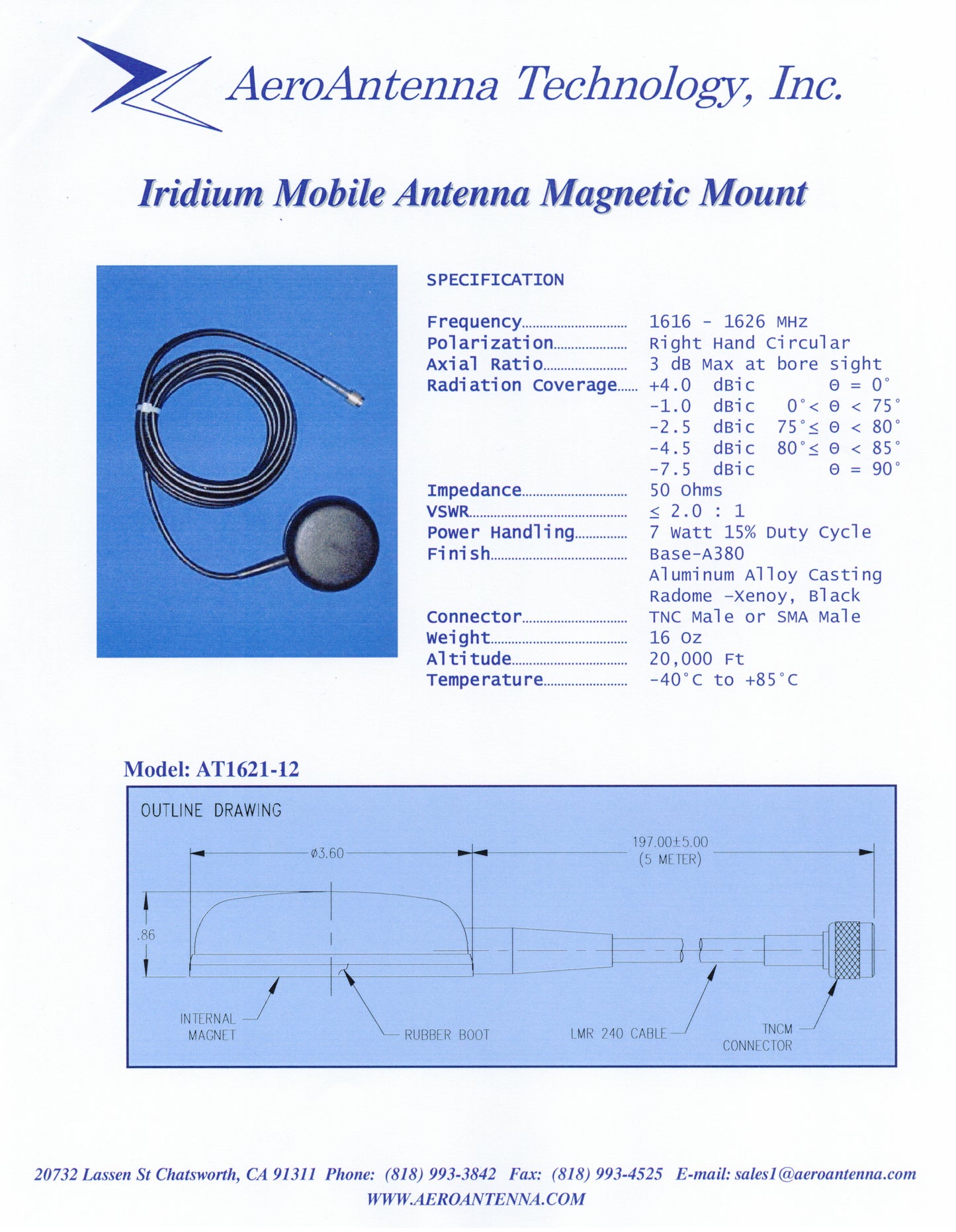 Antena móvil Iridium - Antena de montaje magnético